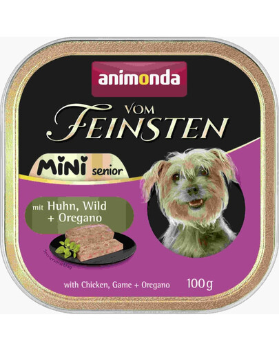 ANIMONDA Vom Feinsten Mini Senior kurczak i dziczyzna z oregano 100g mokra karma dla starszych psów małych ras