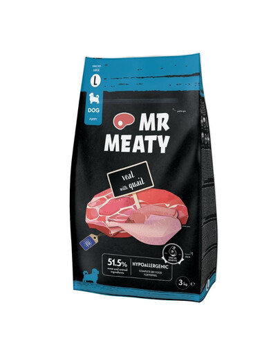 MR MEATY Puppies Veal with Quail L veau avec caille, nourriture sèche pour chiots 3kg