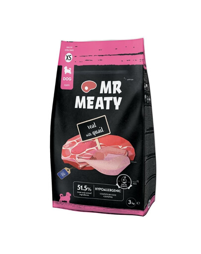 MR MEATY Puppies Veal with Quail XS veau avec caille, nourriture sèche pour chiots 3kg