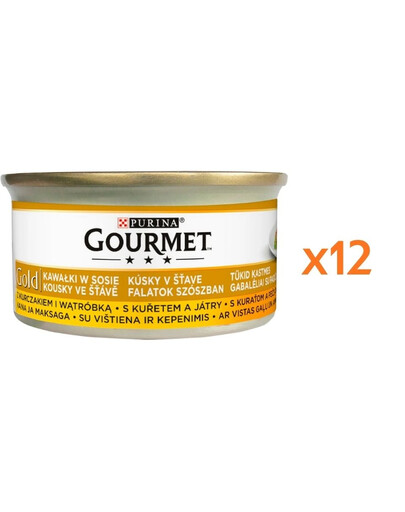 GOURMET Gold morceaux dans une sauce au poulet et au foie pour chat 12x85 g
