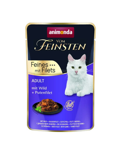 ANIMONDA Vom Feinsten Fines mit Filets Adult : gibier et filet de dinde, nourriture humide pour chats 85g