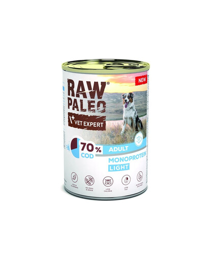 RAW PALEO Monoprotein Light Cod Adult doré, nourriture humide pour chiens 400g