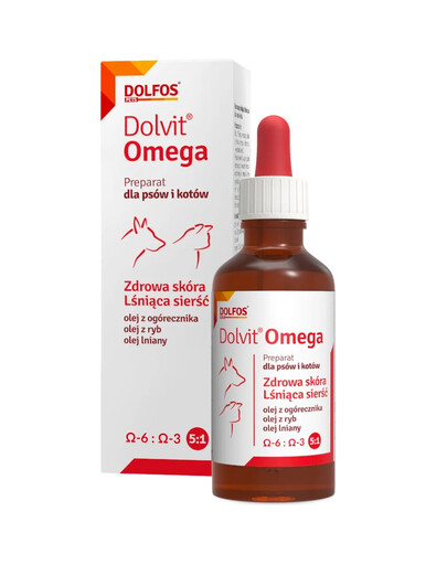DOLFOS Dolvit Omega 50 ml kwasy omega do stosowania w przypadku nadmiernego wypadania sierści dla psów i kotów
