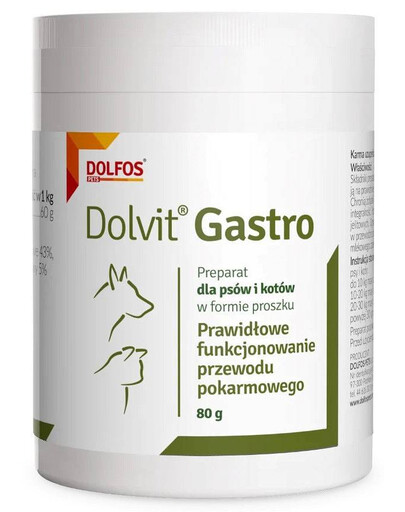 DOLFOS Dolvit Gastro 80g Preparat na prawidłowe funkcjonowanie przewodu pokarmowego dla psa i kota