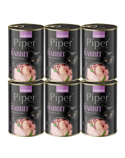 PIPER Animals Sterilised Rabbit 6x400 g z królikiem, mokra karma dla kotów sterylizowanych