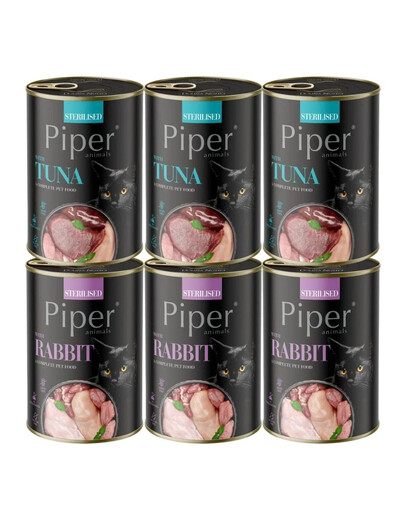 PIPER Animals Sterilised Mix smaków 6x400 g z królikiem i tuńczykiem, mokra karma dla kotów sterylizowanych