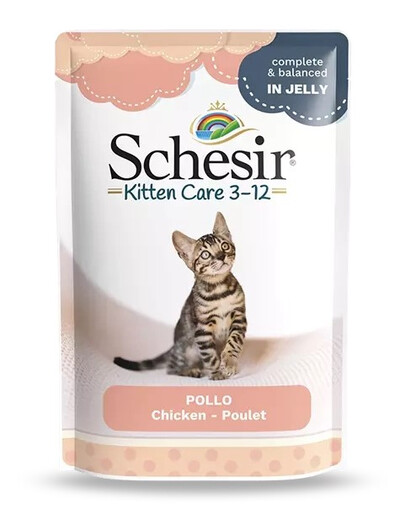 SCHESIR Nourriture humide pour chatons à base de filets de poulet en gelée 85 g