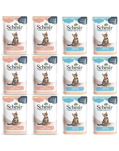 SCHESIR Assortiment pour chat Mix de saveurs 12×85 g (Poulet + Thon)