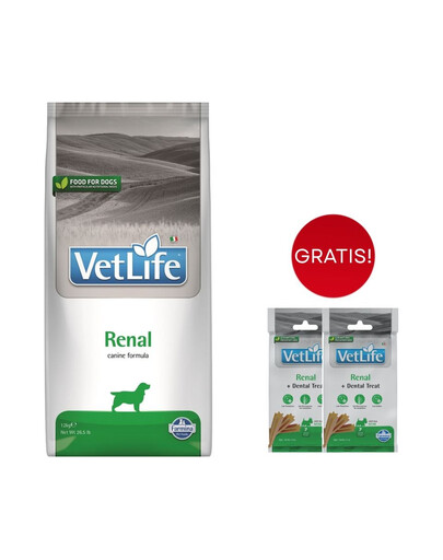 FARMINA Vet Life Renal Dog 12 kg karma dla psa z chorobami nerek + 3 x FARMINA Vet Life Dental Treat Renal Mini 60 g (7 szt) GRATIS!