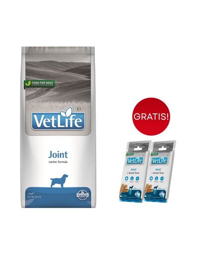 FARMINA Vet Life Dog Joint 12 kg karma dla psów na zdrowe stawy + 3 x FARMINA Vet Life Dental Treat Joint Medium/Maxi 100 g (7 szt) GRATIS!