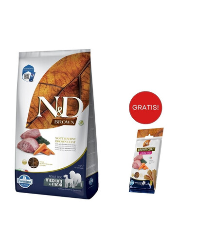 FARMINA N&D Brown Dog Adult Medium Maxi Lamb, Spirulina, Carrot 7 kg + FARMINA N&D Brown Dental Treat Coat Lamb Medium/Maxi 100 g (7 szt) GRATIS!