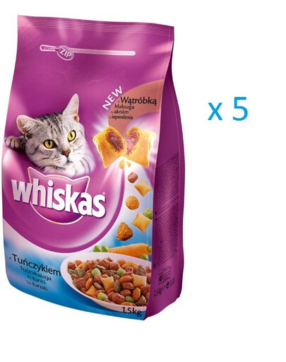 WHISKAS Suchy tuńczyk, warzywa 1.5 kg x5