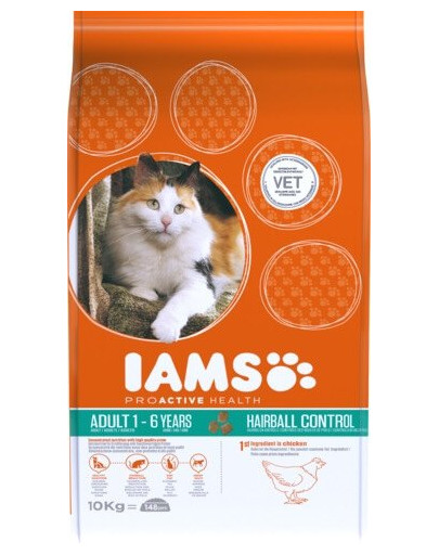 IAMS Cat Adult All Breeds Hairball Control Chicken 10 kg