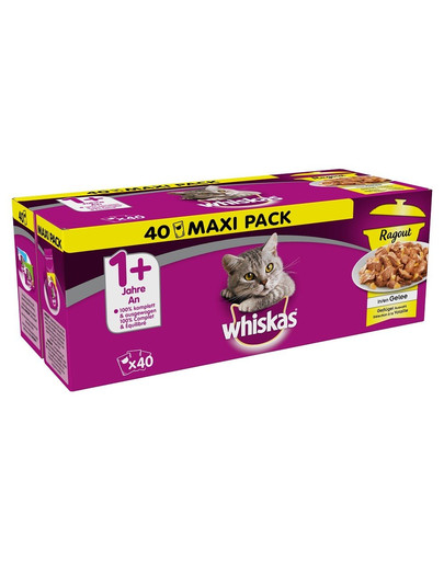 WHISKAS Adulte Saveurs de la volaille - nourriture humide pour chats en gelée 40x85g