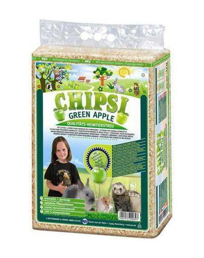 JRS Chipsi Green Apple - 60 L - Litière à base de sciure de bois tendre et parfum pomme