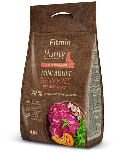 FITMIN Dog Purity Grain free adult mini beef 4 kg Croquettes pour petits chiens adultes au bœuf