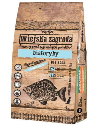 WIEJSKA ZAGRODA - Croquettes hypoallergéniques saumon, merlan, hareng pour chiens - 2 kg