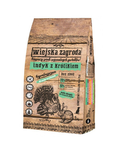 WIEJSKA ZAGRODA - Croquettes de dinde et lapin pour chiens sensibles, âgés ou de petites races - 2 kg