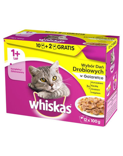 WHISKAS Plats de volaille en gelée 12x100g x4