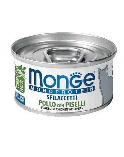 MONGE Monoprotein Cat - Pâtée monoprotéinée d'émincé de poulet aux petits pois - 80g
