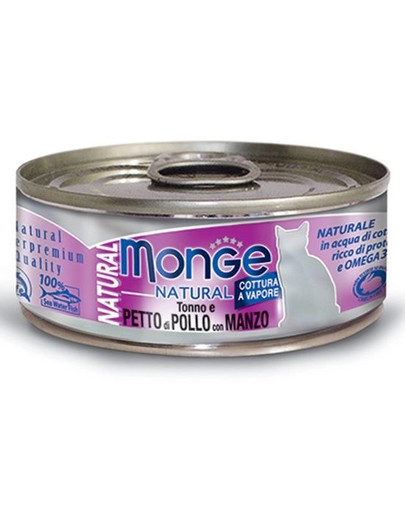 MONGE Natural Cat Thon avec poulet et bœuf 80g
