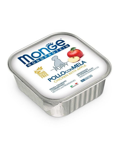 MONGE Fruit Dog Monoprotein Junior - Pâtée monoprotéinée de poulet avec pommes sans céréales pour chiots - 150g