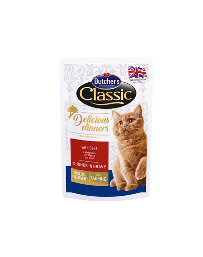 BUTCHER'S Classic Delicious Dinners Morceaux de bœuf en sauce pour Chat 24x100 g