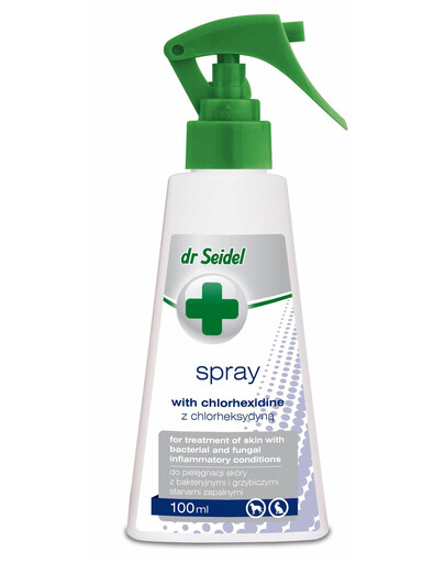 DR SEIDEL Spray z chlorheksydyną 100 ml do skóry z bakteryjnymi i grzybiczymi stanami zapalnymi