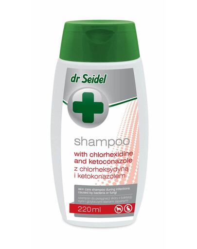 DERMAPHARM Dr Seidel Szampon z chlorheksydyną i ketokonazolem 220 ml dla psów z bakteryjnymi i grzybiczymi stanami zapalnymi skóry