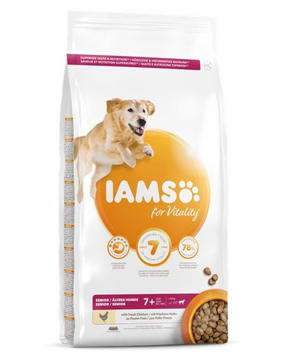 IAMS For Vitality Senior Large Breed Chicken 12 kg Croquettes pour chiens âgés de grandes races au Poulet